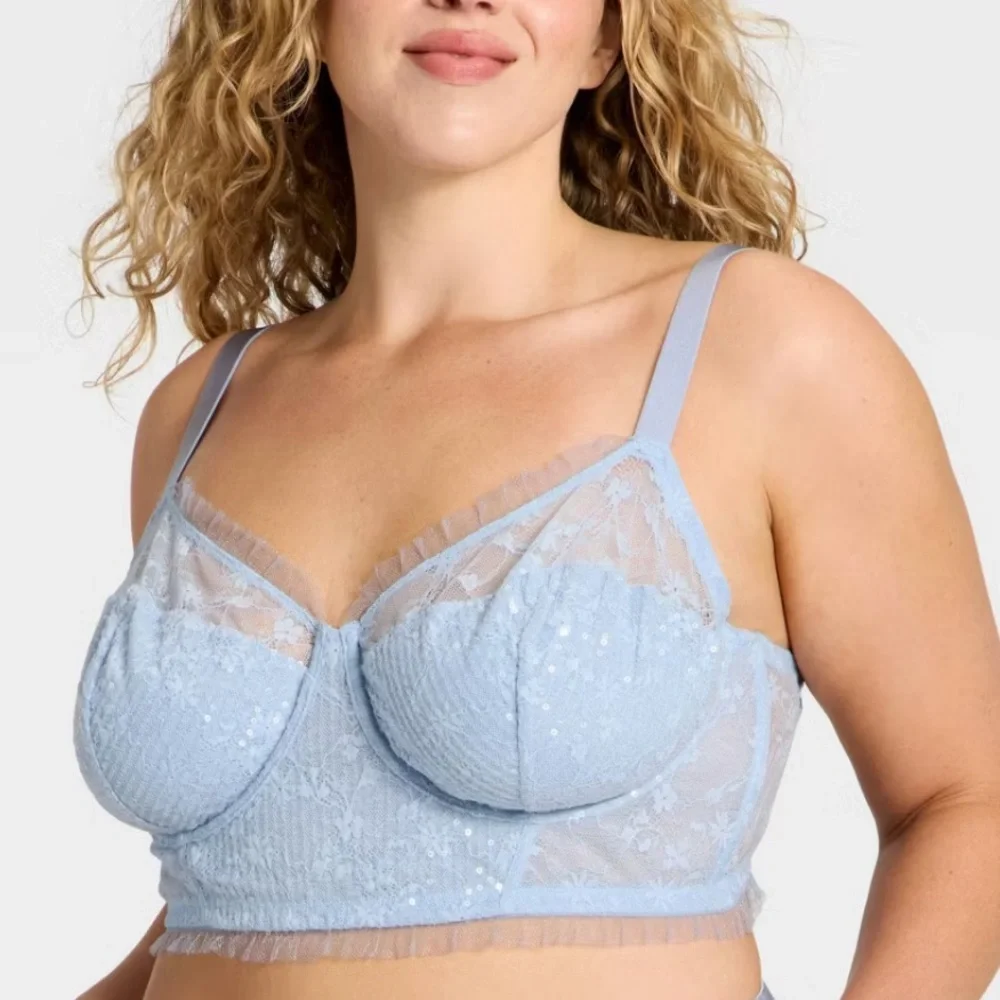 Wild Fable Women's Sequin‎ Lace Corset & Hot Pants Set Light Blue XL